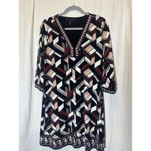 White House Black Market Printed Shift Dress Women size XS 3/4‎ Sleeves Med AA16
